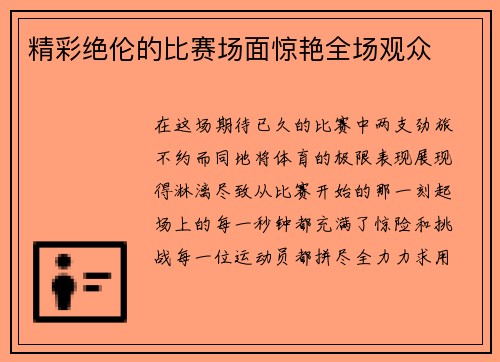 精彩绝伦的比赛场面惊艳全场观众