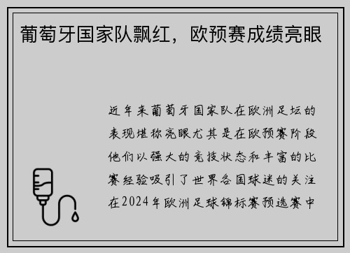 葡萄牙国家队飘红，欧预赛成绩亮眼
