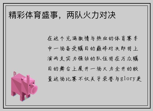 精彩体育盛事,两队火力对决