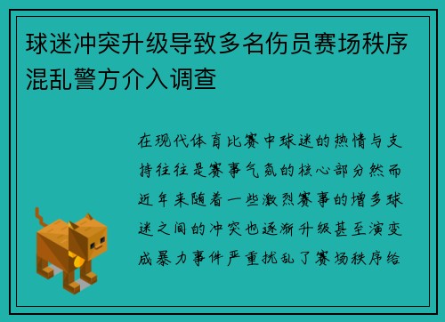 球迷冲突升级导致多名伤员赛场秩序混乱警方介入调查